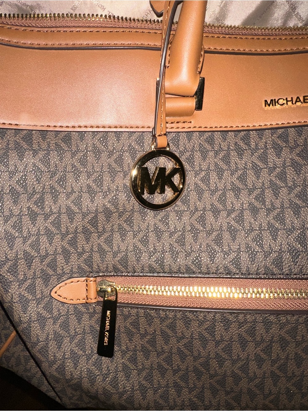 Michael Kors Brown MK Monogram Duffel with Tan Trim - Picture 8 of 8